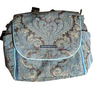 Petunia Pickle Bottom Backpack Tapestry Diaper Bag Damask Chenille Blue Brown